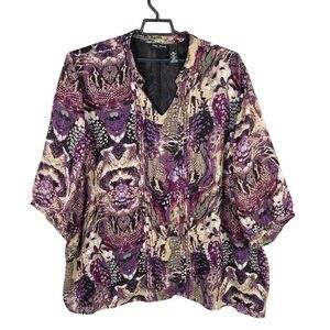 Womens Maggie Barnes Purple Abstract Print Tunic Top 3/4 Sleeve Polyester 4X